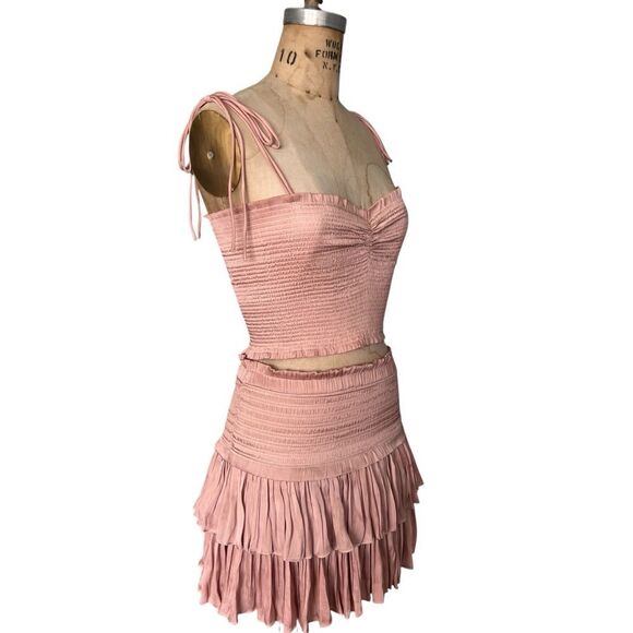 RESET Pink Smocked Crop Top & Ruffle Skirt Set Size S - Picture 3 of 7